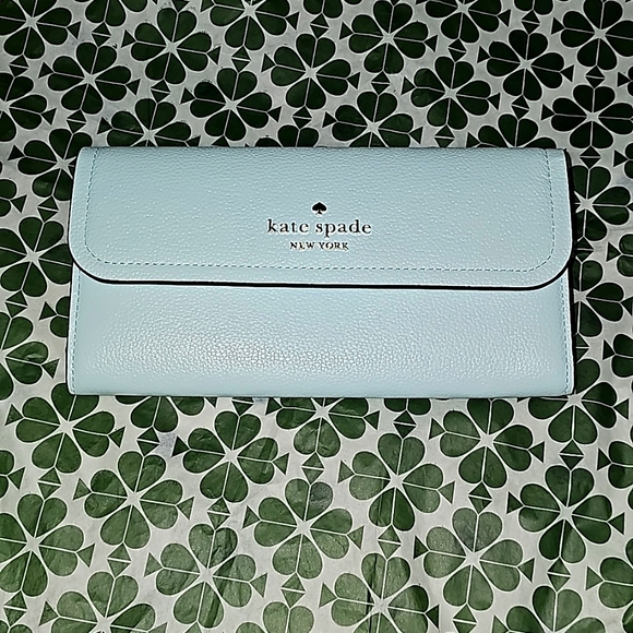 Kate Spade Rosie Large Flap Wallet Pebbled Leather Turquoise KB014 (403) - Picture 1 of 4